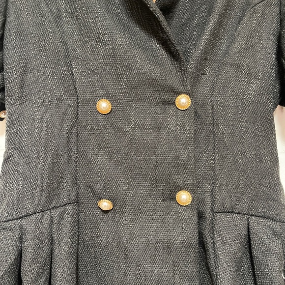 FRENCH PUFF SLEEVE DOUBLE BREASTED PLEATED HEM DRESS - Picture 11 of 16